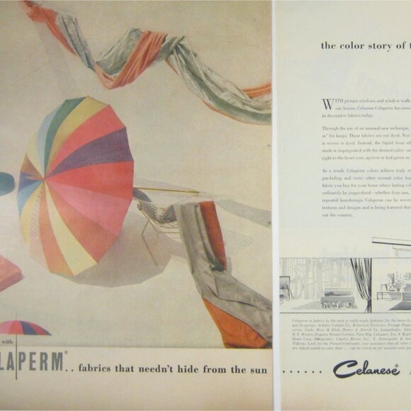 Vintage 1950s Celanese Celaperm Ad Print Fabric Story Design 2 Page Umbrella - Picture 2 of 2